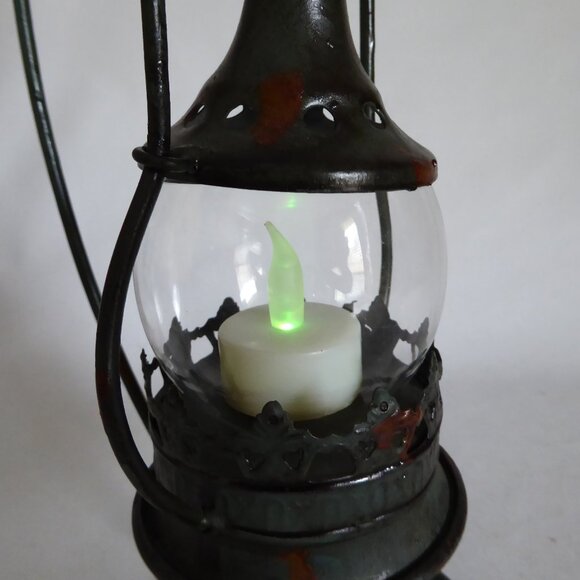 NEW 13.75” HANGING METAL & GLASS LANTERN TEA LIGHT CANDLE HOLDER STAND ODDITY - Picture 3 of 13